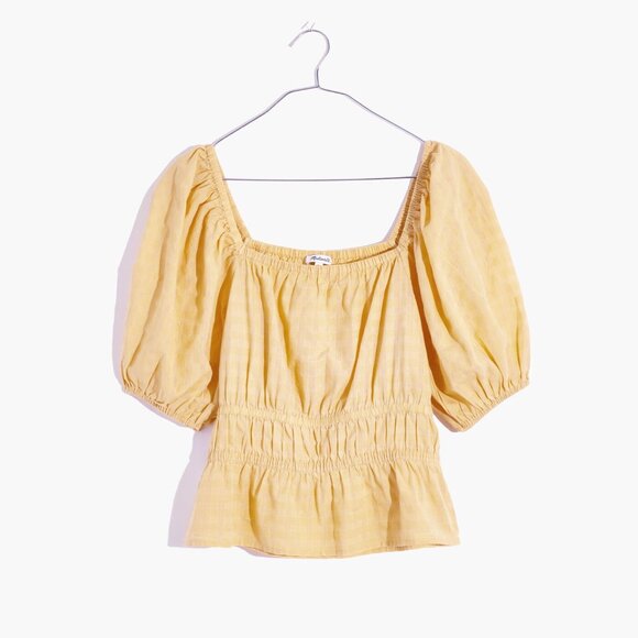 Madewell Smocked-Waist Crop Top in Autumn Gold, Size Small - Picture 4 of 8